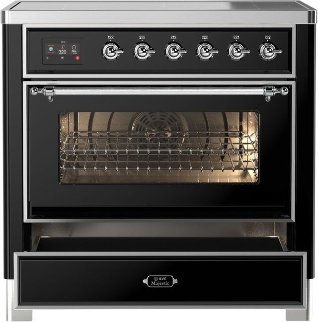 Ilve® Majestic III 36" Glossy Black Pro Style Induction Range with Triple Glass Door and Chrome Trim-3