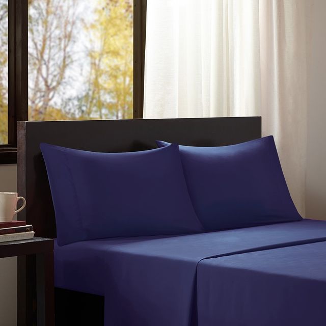 Olliix by Intelligent Design Navy California King Microfiber All Season Wrinkle-Free Sheet Set-1