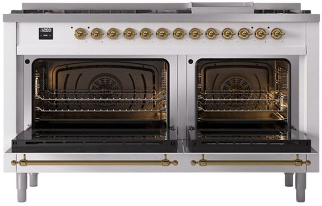 Ilve® Nostalgie II Series 60" White Pro Style Dual Fuel Range-1