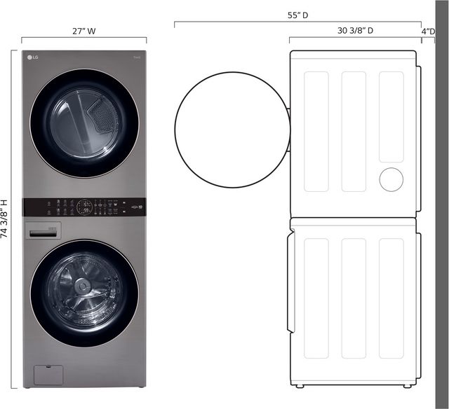 LG 4.5 Cu. Ft. Washer, 7.4 Cu. Ft. Electric Dryer Graphite Steel Front Load Stack Laundry-2