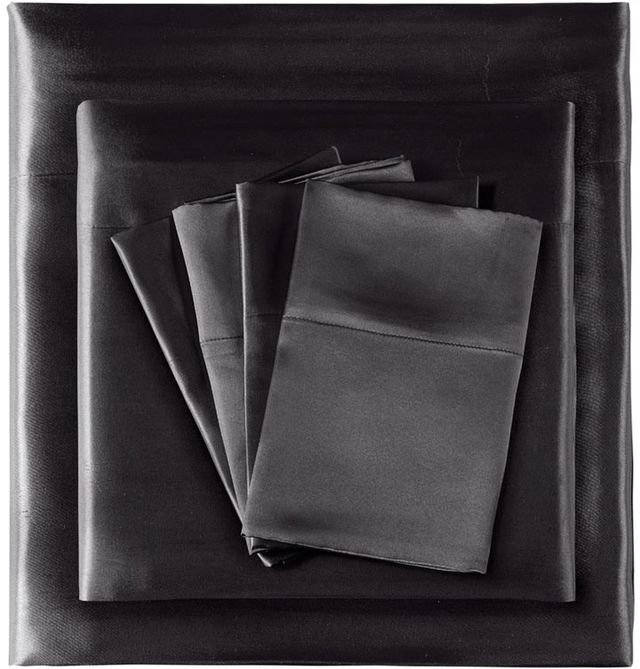 Olliix by Madison Park Essentials 6-Piece Black California King Satin Wrinkle-Free Luxurious Sheet Set-1