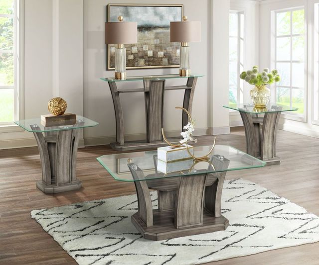 Elements International Dapper Glass Top Square End Table with Grey Base-5