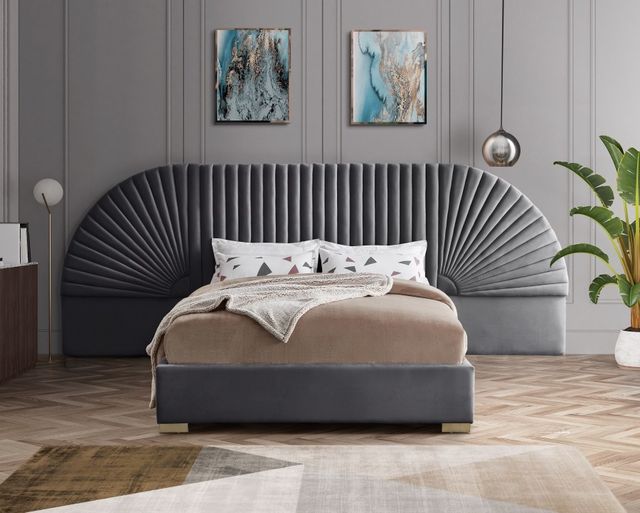 Meridian Furniture Cleo Grey Velvet King Bed-1