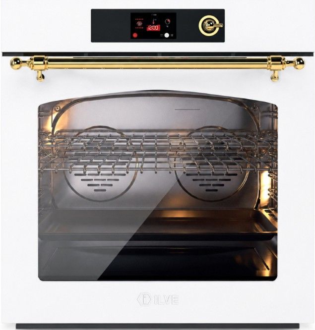 Ilve Nostalgie II 30” White Pyrolytic Single Electric Wall Oven with Brass Trim-0