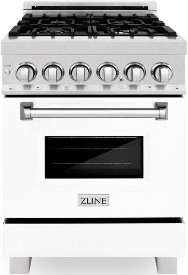 ZLINE 24" Satin Stainless Steel Pro Style Dual Fuel Range with White Matte Door