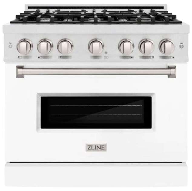 ZLINE Classic 36" Satin Stainless Steel Pro Style Gas Range with White Matte Door-0