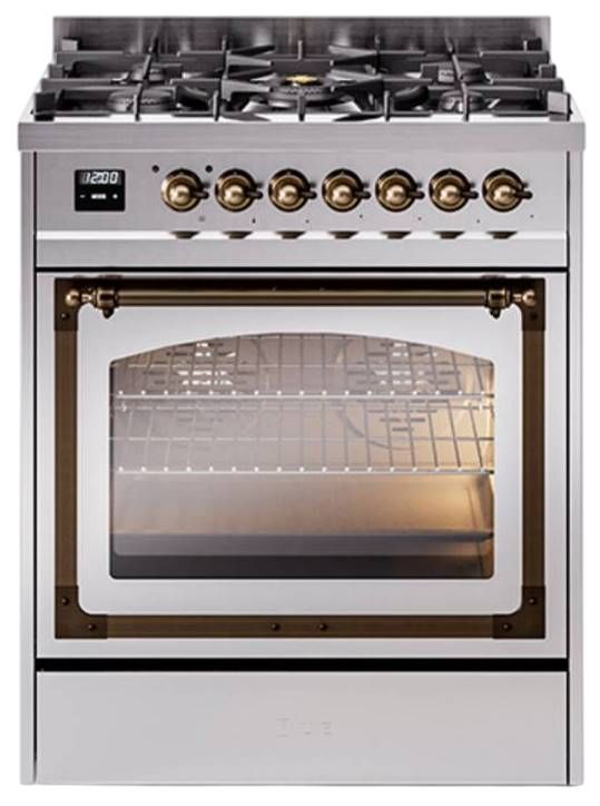 Ilve® Nostalgie II Noblesse 30" Stainless Steel Pro Style Dual Fuel Range with Burnished Trim-0