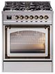Ilve® Nostalgie II Noblesse 30" Stainless Steel Pro Style Dual Fuel Range with Burnished Trim-0