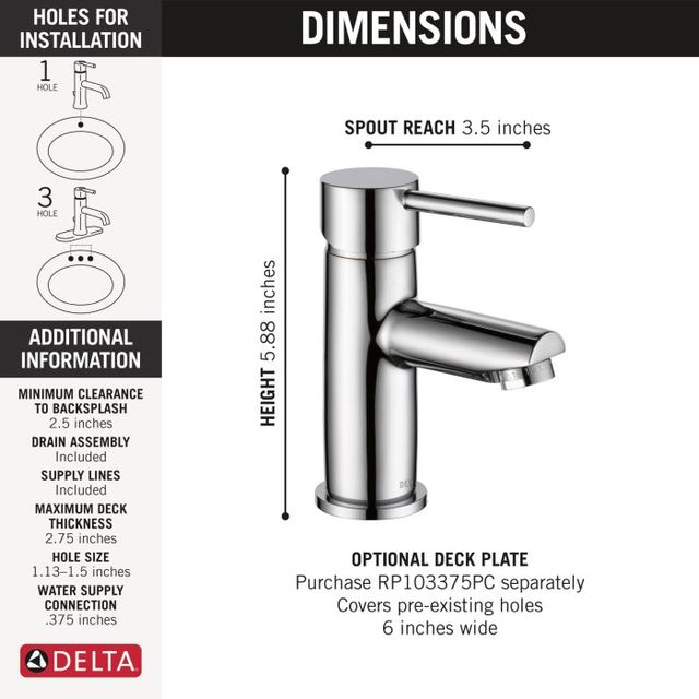 Delta Modern Chrome Single Handle Project Pack Faucet- Low Flow with Drain,1.2 GPM-3