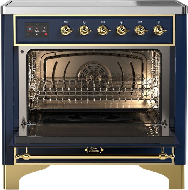 Ilve® Majestic III 36" Midnight Blue Pro Style Induction Range with Solid Door and Copper Trim-1