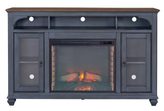 Legends Home Americana Corduroy Blue/Whiskey 66" Fireplace Console-3