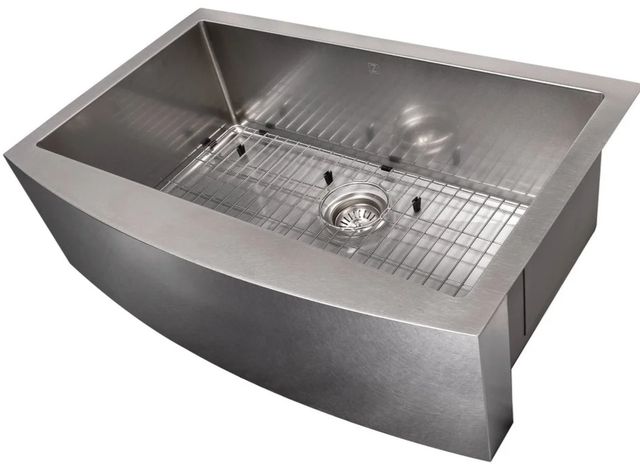 ZLINE Vail 33" Satin Stainless Steel Farmhouse Apron Mount Single Bowl Kitchen Sink with Bottom Grid-1