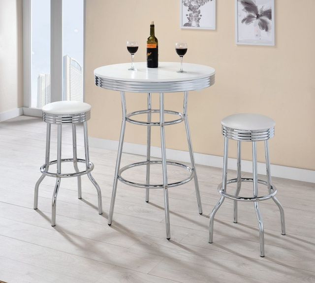 Coaster® Theodore White Bar Table with Chrome Silver Base-2