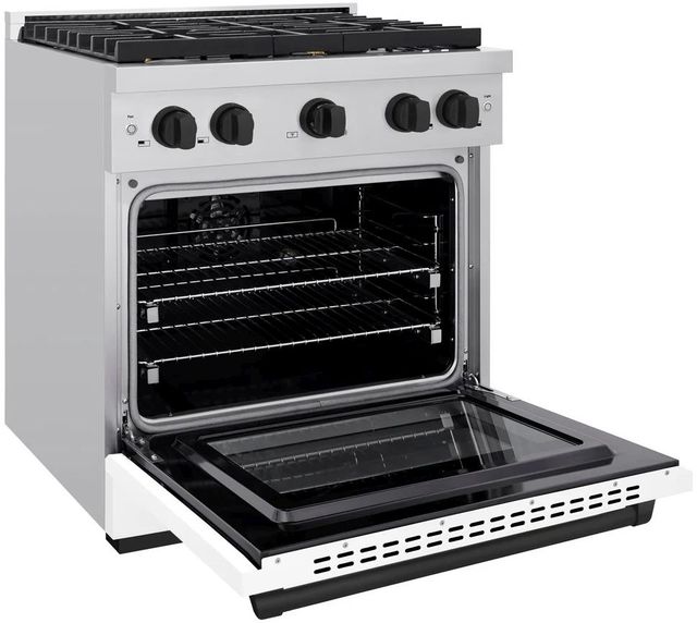 ZLINE Autograph Edition Paramount 30" Stainless Steel Pro Style Dual Fuel Range White Matte Door with Matte Black Accents-3