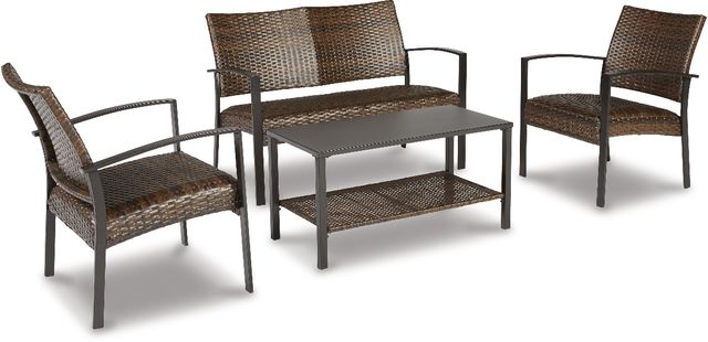 Signature Design by Ashley® Zariyah 4-Piece Dark Brown Outdoor Conversation Set-0
