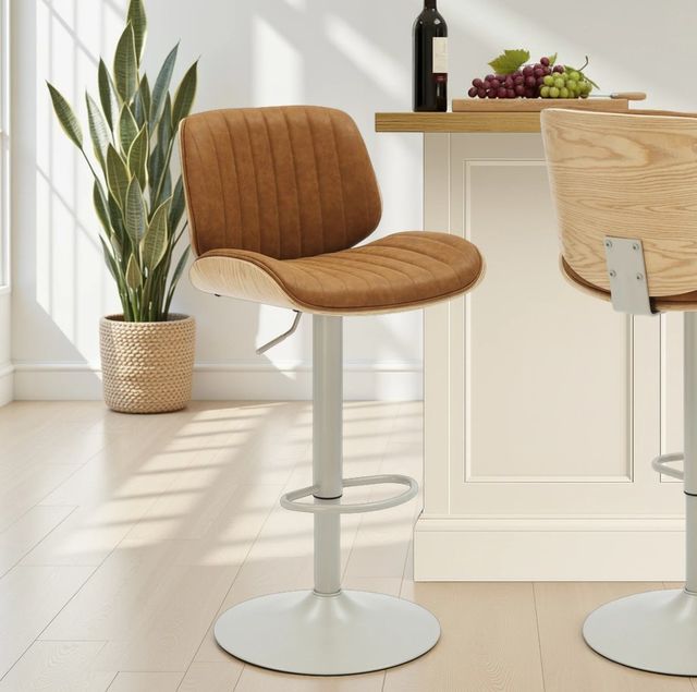 Armen Living Brock 2-Piece Camel/Ivory/Oak Barstool Set-1