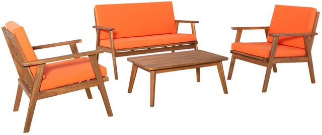 Linon Cosgrove 4-Piece Orange Fabric/Wooden Outdoor Patio Chat Set-0