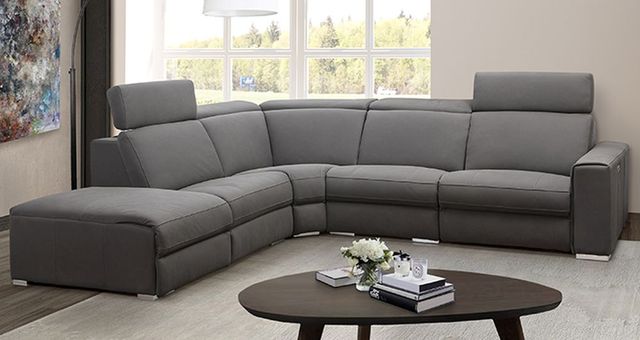 Via Furniture Vienna Gray Power Reclining Sectional with Adjustable Headrest-1