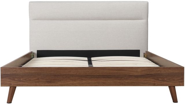 Mazin Furniture Fletcher Beige/Faux Walnut Queen Upholstered Platform Bed-3