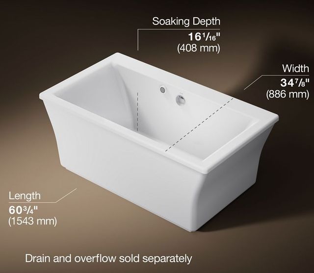 KOHLER® Stargaze® White 60" x 34" Freestanding Heated BubbleMassage™ Air Bath with Bask® Heated Surface and Straight Shroud-4