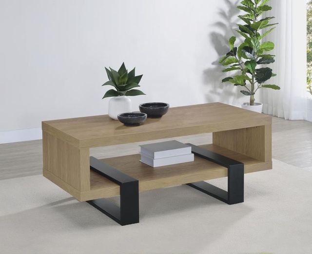 Coaster® Dinard Latte Coffee Table with Black Metal Base-1