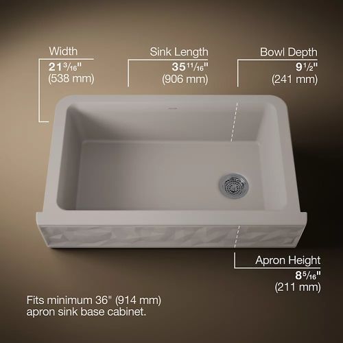 KOHLER® Cairn® Matte Taupe 34" Undermount Single-Bowl Farmhouse Kitchen Sink with Faceted Design-2
