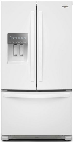 Front view of the Whirlpool® 36 in. 24.7 Cu. Ft. White French Door Refrigerator