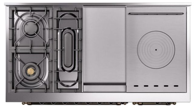 Ilve® Nostalgie II Noblesse 48'' Custom RAL Color Pro Style Dual Fuel Range with Burnished Trim-2