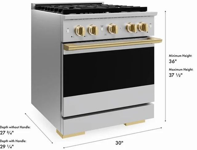 ZLINE Marino 30" Stainless Steel Pro Style Dual Fuel Range with Polished Gold Accents-2