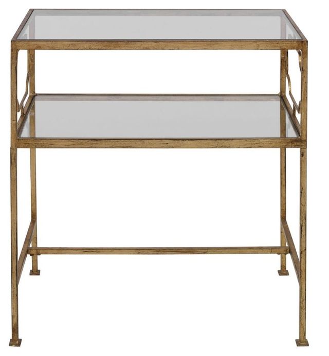 Uttermost® Genell Glass Top Side Table with Antique Gold Frame-2