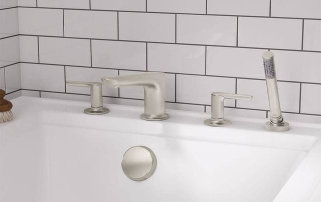 American Standard Studio® S Brushed Nickel Deck Mounted Roman Tub Filler with Hand Shower-2