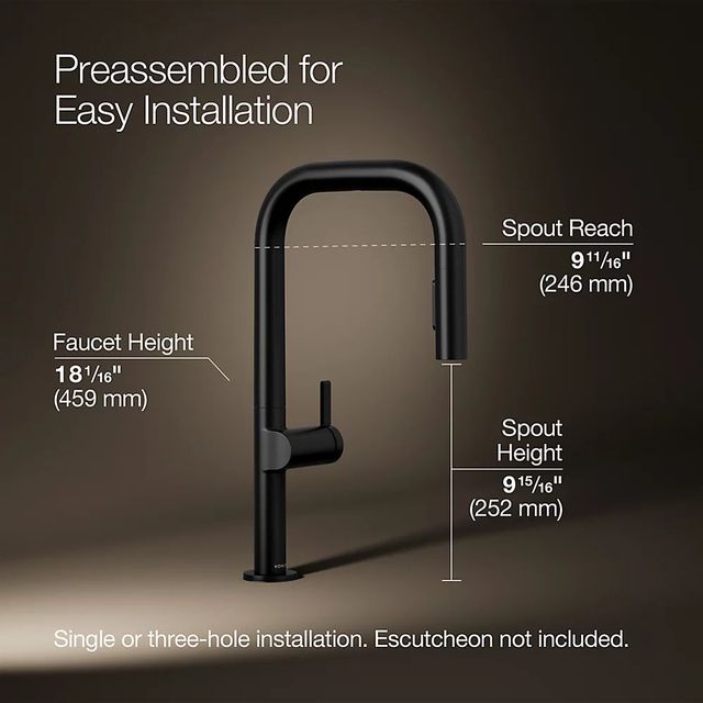 KOHLER® Components® Matte Black 18" Touchless Kitchen Sink Faucet with 2-Function Sprayhead-2
