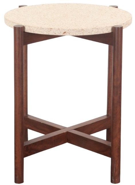Home Trends & Design Abstract Beige Side Table with Walnut Base-1