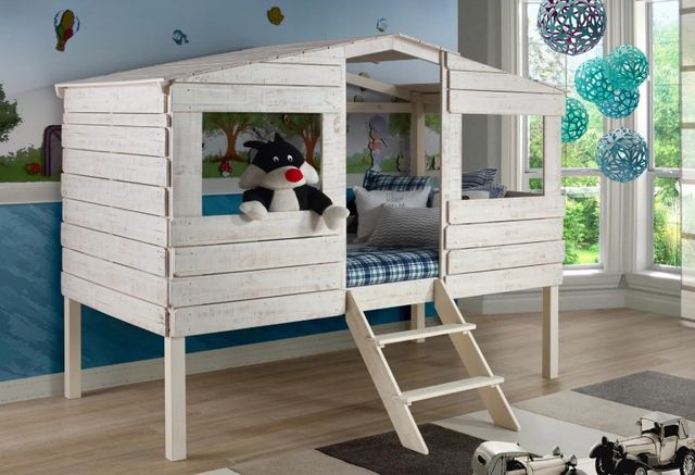 Donco Kids Beach House Rustic Sand Youth Twin Low Loft Bed-1