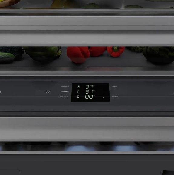 ZLINE Autograph Edition 30" 16.1 Cu. Ft. Stainless Steel Built-In Bottom Freezer Refrigerator with Graphite Gray Interior and Polished Gold Accents-2