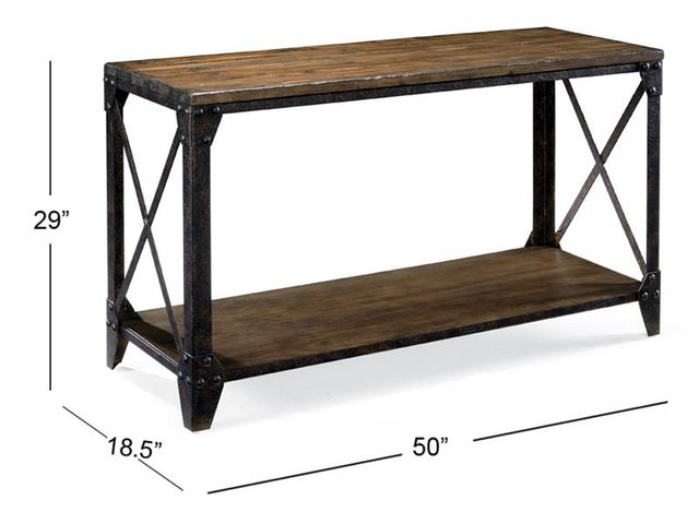 Magnussen Home® Pinebrook Distressed Natural Pine Sofa Table with Black Metal Frame -3