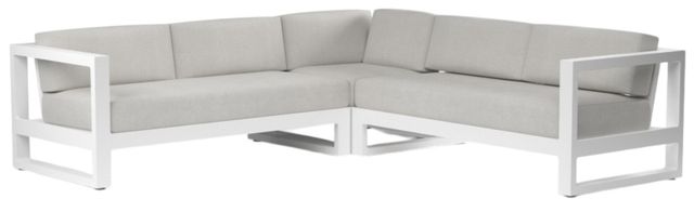 Sunset West Newport 3-Piece Satin White Aluminum Outdoor Sectional with Cast Silver Cushion-0