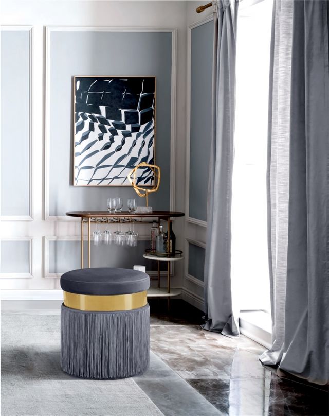 Meridian Furniture Yasmine Grey Velvet Stool-1