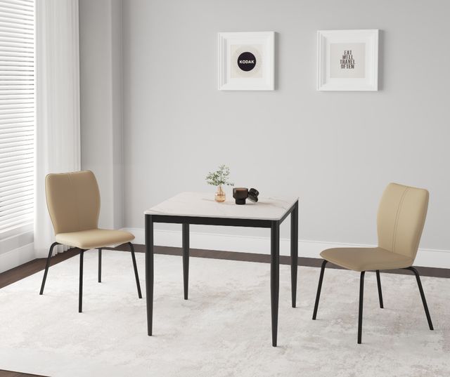 Cramco Marta White Sintered Stone Top Dining Table with Matte Black Base-2