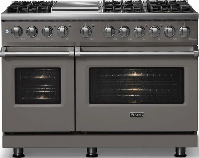 Viking® 5 Series 48" Damascus Gray Pro Style Dual Fuel (NG) Range with Polished Chrome Trim-2