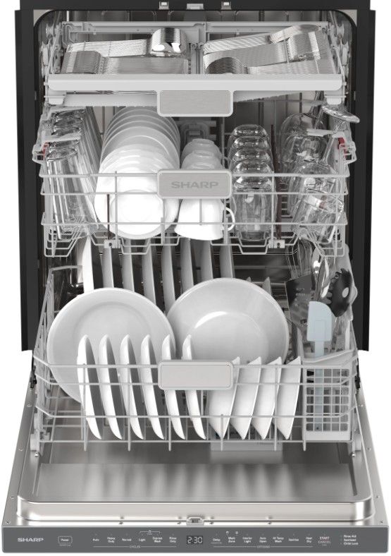 Sharp 24” Stainless Steel Built-In Top Control Dishwasher with Auto Door Open and Pocket Handle-1