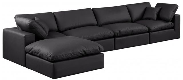 Meridian Furniture Comfy 5-Piece Black Vegan Leather Sectional -0