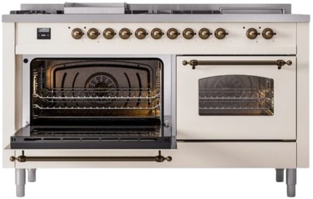 Ilve® Nostalgie II Series 60" Antique White Pro Style Dual Fuel Range-3