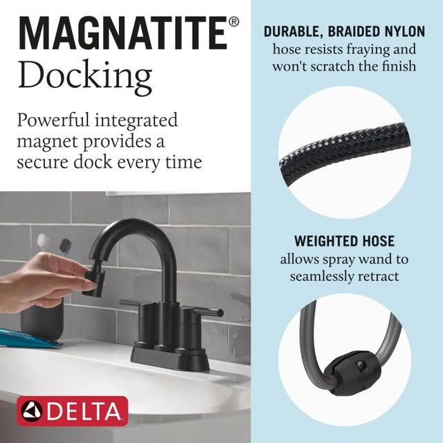 Delta Nicoli® Matte Black 2-Handle Centerset Pull-Down Bathroom Faucet-4
