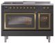 Ilve® Nostalgie II Noblesse 48'' Graphite Matte Pro Style Dual Fuel Range with Brass Trim-1