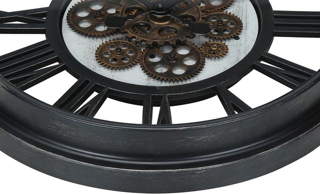Monarch Specialties Inc. Black 20" Round Wall Clock with Roman Numerals on Brown Gear Mechanism-1