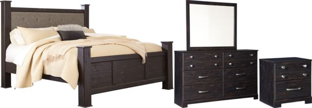 Signature Design by Ashley® Reylow 4-Piece Dark Brown Queen Poster Bed Set-0