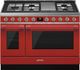 Smeg Portofino Aesthetic 48" Red Freestanding Dual Fuel Natural Gas Range-0