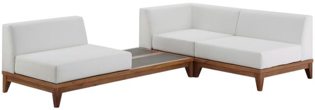 Meridian Furniture Rio 3-Piece Brown/Off-White Acacia/Fabric Outdoor Patio Modular Sectional-0