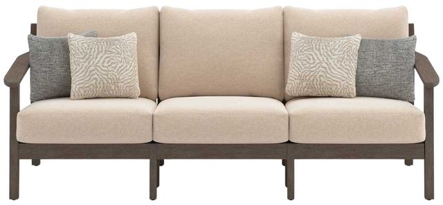 Signature Design by Ashley® Adams Lane Beige/Dark Brown Eucalyptus Outdoor Sofa with Cushion-1